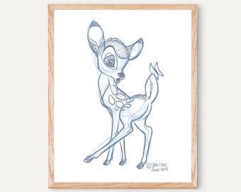 Bambi Disney Kunstdruck, Disney Dekor Skizze, Disney Schlafzimmer Dekor, neues Baby Geschenk, Kinderzimmer Wandkunst, Disney Geschenke, Disney Kinderzimmer, Disney Art