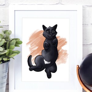 Black Cat Art Print, Cartoon Portrait Cat Print, Cat Lover Gift, Cat Illustration, Pet Sympathy Gift, Cat Lady Pet Caricature, Cat Art