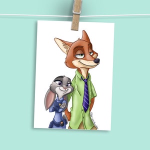 Zootopia Nick Wilde Judy Hopps Disney Art Print, Disney Gifts, Disney Bedroom Decor, Disney Wall Art, Disney Office Decor, Disney Art