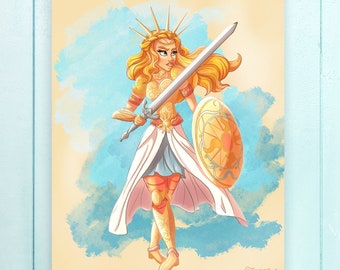 Goddess Warrior Character Design Art Print, Goddess Painting, Fantasy Art, Goddess Art, Girl Illustration, Warrior Goddess Office Wall Art