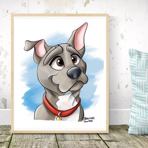 Pitbull Dog Print For Nursery, Pit Bull Dog Wall Art, Cartoon Portrait Dog Illustration, Dog Lover Gift, Nursery Decor Boy, Dog Art
