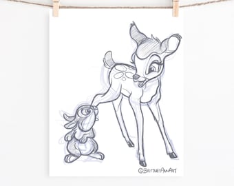 Bambi Nursery Print, Bambi Thumper Disney Art