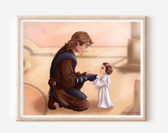 Star Wars bébé princesse Leia Anakin Skywalker peinture numérique | Cadeau Star Wars pour lui | Impression artistique Star Wars