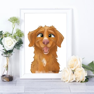 Impressão de Nova Scotia Duck Tolling Retriever, Arte de cachorro, Impressões de cachorro Toller Dog, Presente para amante de cachorro, Mãe de cachorro, Decoração de mesa, Arte de parede de escritório, Ilustração