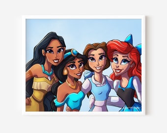 Pocahontas, Princess Jasmine, Belle, Ariel Disney Princess Art | Disney Room Decor