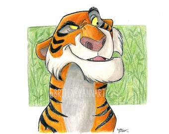 Jungle Book Disney Art Print, Disney Office Decor, Disney Villians Fanart, Sher Khan Colored Pencil Art, Disney Gifts, Disney Decor