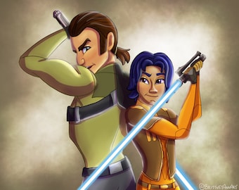 Kanan Jarrus Ezra Bridger Impression d&#39;art Star Wars, Star Wars Rebels, cadeau Star Wars, décoration de bureau Jedi Star Wars pour enfants, Star Wars impression