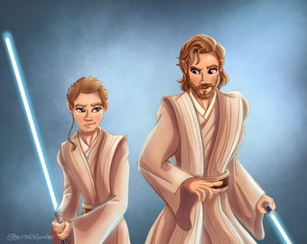 Stampa artistica di Anakin Skywalker e Obi-Wan Kenobi di Star Wars, Jedi, Arte di Anakin Skywalker, Arte di Obi-Wan, Decorazioni per ufficio di Star Wars, Stampa di Star Wars