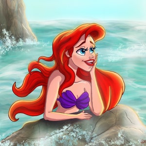 Ariel The Little Mermaid Disney Print, Mermay, Disney Office Decor, Under the Sea, Princess Ariel Fanart, Disney Gifts, Disney Princess Art