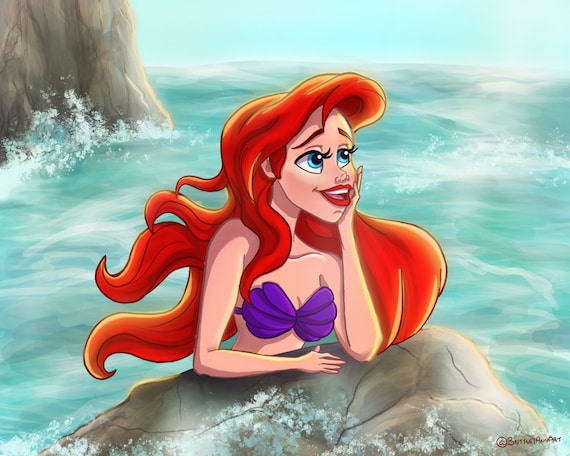 Ariel la sirenetta stampa Disney, Mermay, arredamento ufficio Disney, sotto  il mare, principessa Ariel Fanart, regali Disney, arte principessa Disney