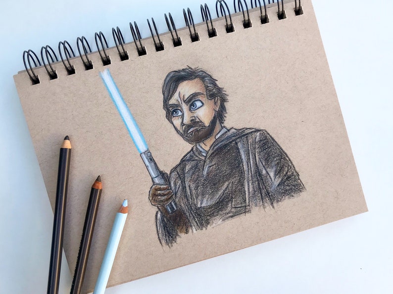 The Last Jedi Fan Art, The Force Awakens, Prismacolor Pencil Drawing, Cartoon Art Luke Skywalker Star Wars Colored Pencil Drawing