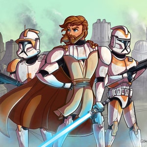 Obi Wan Kenobi Clone Wars Star Wars Drawing, Star Wars Office Obi Wan Art, Star Wars Print