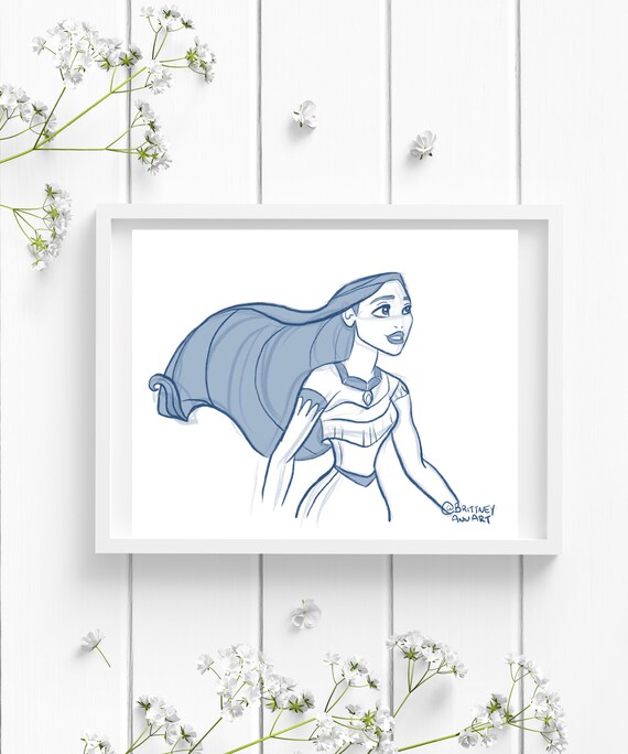 Pocahontas Disney Art Print, Pocahontas Wall Art, Nursery Decor Disney,  Disney Princess Sketch Art, Disney Pocahontas Disney Print 