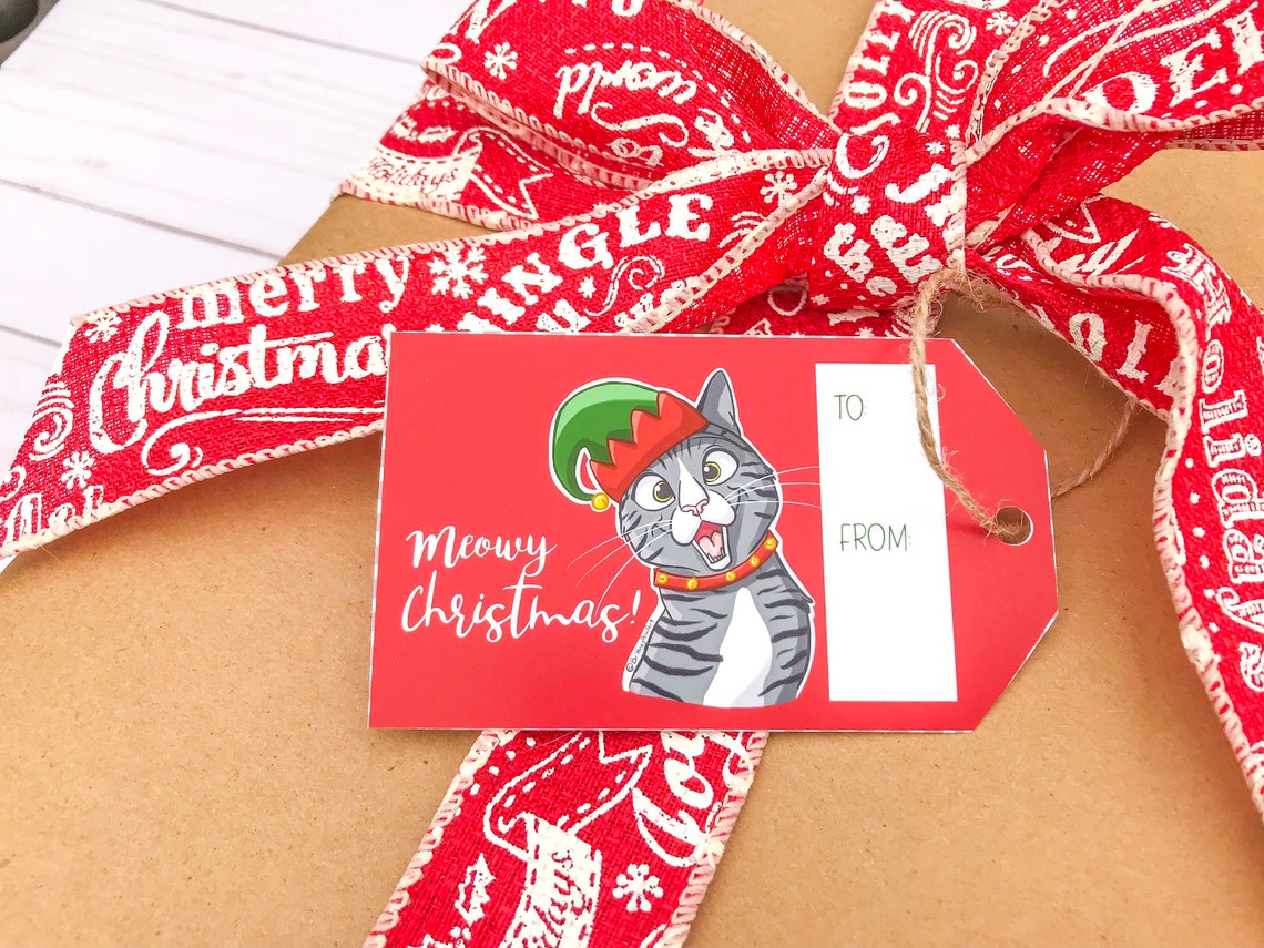 Cat Christmas Gift Tags Printable Cat Lover Gift Tag Cat Etsy