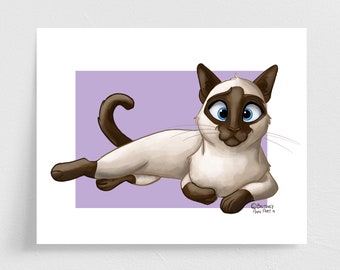 Siamese Cat Illustration Print, Cat Wall Art, Kids Room Decor, Pet Caricature, Nursery Wall Art, Cat Art, Cat Gifts, Cute Cat Painting