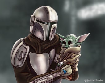 Baby Yoda Mandalorian Star Wars Painting | Star Wars Print  display picture 3
