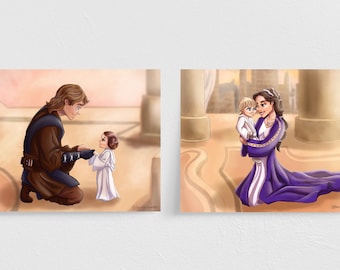 Estampes Star Wars, dessin Star Wars, Anakin Skywalker princesse Leia Padme Amidala Luke Skywalker, décoration de chambre d&#39;enfant Star Wars, cadeau Star Wars