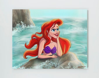 Ariel Disney Canvas Art, Little Mermaid, Princess Ariel, Ariel Wall Art, Disney Princess Art, Disney Office Decor, Disney Princess Wall Art