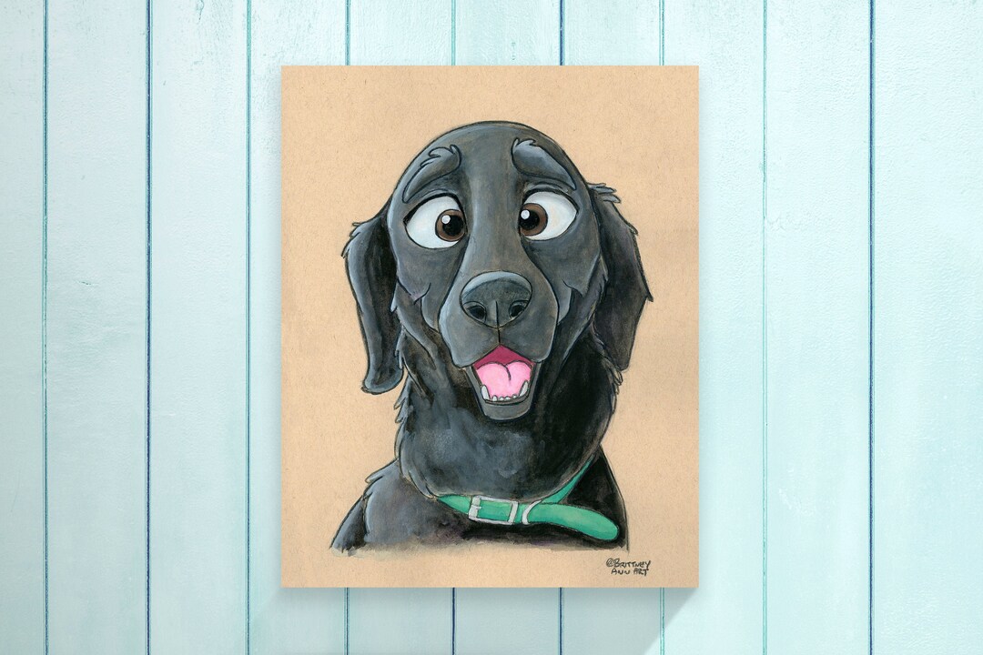 世界に一つ❣️犬の絵  ラブラドール 黒のラブラドール犬のプリント、漫画の肖像画、黒のラブラドール