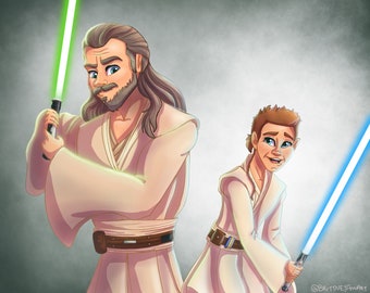 Qui-gon Jinn Obi Wan Kenobi Star Wars Art Print Digital - Etsy Qui-gon Jinn Obi Wan Kenobi Star Wars Art Print Digital - Etsy