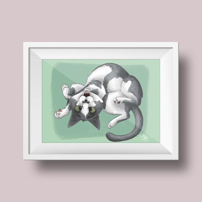 Cute Grey White Cat Art Print Cute Cat Wall Art Disney Etsy