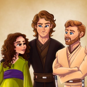 Padme Amidala Anakin Skywalker Obi wan Kenobi Star Wars Art Print, Revenge of the Sith Star Wars Characters, Star Wars Office Decor
