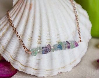 Fluorite chip bead necklace, medium length 26 inches/67 cm., astrological, Pisces and Gemini  birthstone, gift, handmade, for her