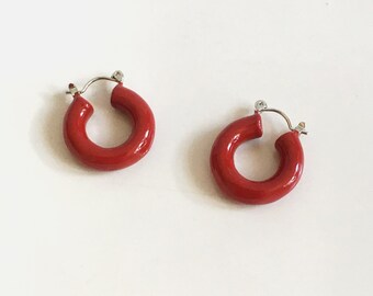 red loop earrings -  handmade enamel donut stud earrings - pride stud earrings