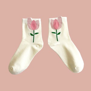 PINK TULIP Summer Fun Sock - Crazy Socks - Funky Socks - Women Cotton Socks - Summer Socks Unisex - Cotton Patterned Socks - Flower Socks