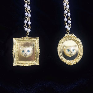 Baroque-inspired frame cat pendants necklace artisan framed cat necklace cat fairytale pendants necklace artisan pendants cat necklace image 2