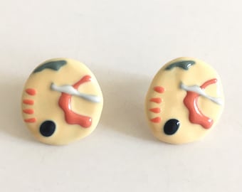 PAINT PEBBLE Hand-Painted Enamel Stud Earrings | Abstract Organic Art Jewelry | Playful Modernist Statement Studs | Unique Gift for Women