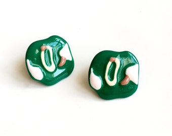 Hand-Painted Clay Floral Stud Earrings: 925 Sterling Silver Posts