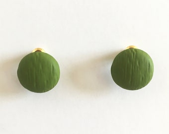 FIELD NOTE Textured Green Clay Stud Earrings | Handmade Polymer Clay Jewelry | Minimalist Round Studs | Nature-Inspired Gift for Women