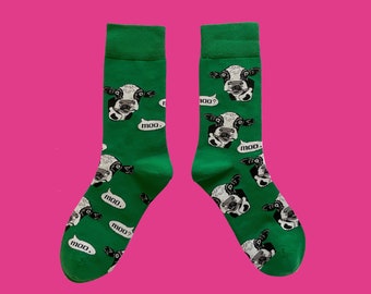 ANDY WARHOL COW unisex cotton art pattern socks | fun pop art crew socks | unique cow novelty socks | colorful cozy socks | holiday gift