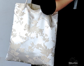 KOI FISH Embossed Tote Bag | Art Inspired Satin Jacquard Shoulder Bag
