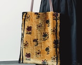 FALL in PARIS Mid-Century Ginger Velvet Tote | Burgendy Floral Pattern Shoulder Bag