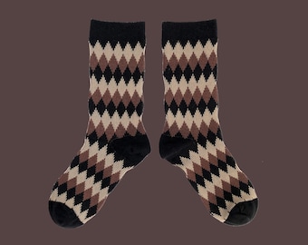 THE HARLEQUIN PATTERN fun pattern crew socks | unique art funky socks | unisex soft cotton fashion socks | cozy novelty socks | gift idea