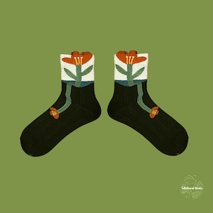 BLOOM fun artistic socks | bold floral art socks | unique flower crew socks | funky cotton socks | artistic gift socks for her & him