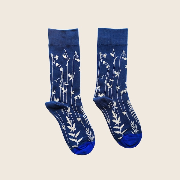 CURLED FERN fun plants patterned socks | colorful art socks | novelty funky socks | soft cotton crew socks | gift for her