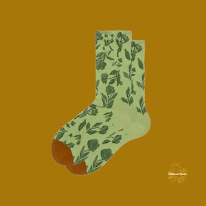 SCENT of SAGE Green Vintage Inspired Floral Art Crew Socks | Retro Pattern Socks | Gift For Anthophile