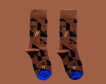 MUD HOUSE unisex cotton art crew socks | abstract pattern socks | fun fashion socks | novelty funky socks | holiday gift for her/him