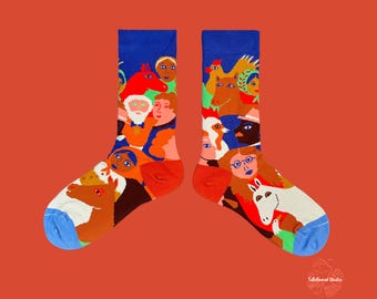 RIQUEWIHR Patterned Cotton Socks | French Village Inspired Portrait Statement Socks for Creatives