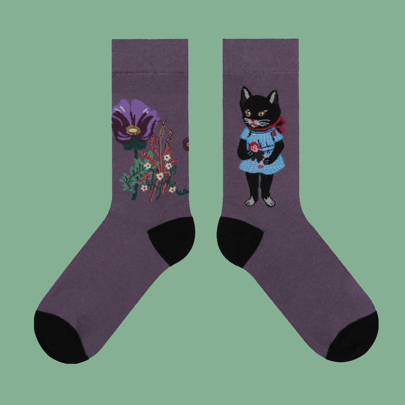 HAPPY CAT FRIENDS unisex soft cotton art crew socks fun cat pattern socks novelty fashion socks cozy mismatch socks holiday gift F