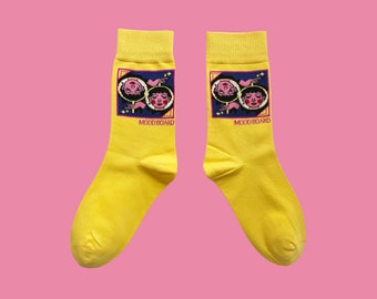 MOOD BOARD fun art pattern crew socks | unisex cotton funky socks | fashion socks with face | crazy novelty socks | holiday gift