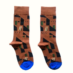 MUD HOUSE unisex cotton art crew socks abstract pattern socks fun fashion socks novelty funky socks holiday gift for her/him image 2