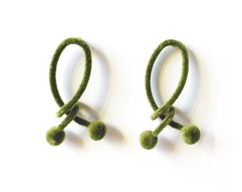 GREEN MUSE Flocked Geometric Drop Earrings | Minimalist Fuzzy Statement Jewelry | Modern Artistic Earrings | Unique Gift for Women