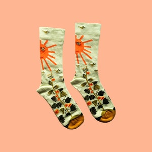 ORANGE SUN FACE fun socks - unisex crazy socks - funky socks - colorful socks - cute socks - patterned art sock - casual cotton socks