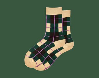 NEW SCHOOL PLAID unisex cotton pattern art socks | fun geometry crew socks | colorful novelty socks | cozy fashion socks | Christmas gift