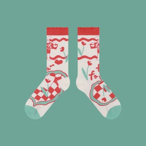 CHECK BUNNY unisex cotton art crew socks | funky bunny pattern socks | fun novelty fashion socks | cozy chic socks | gift for her/him
