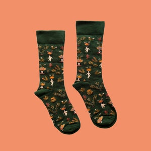 FOREST WONDERLAND unisex cotton art socks | fun forest pattern crew socks | funky novelty socks | cozy fashion socks | holiday gift